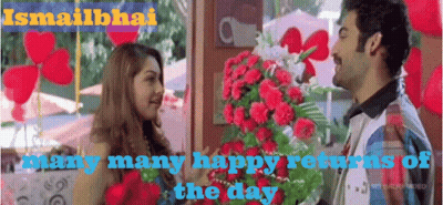 Man Gives Woman Bouquet Ismailbhai Many Happy Returns GIF
