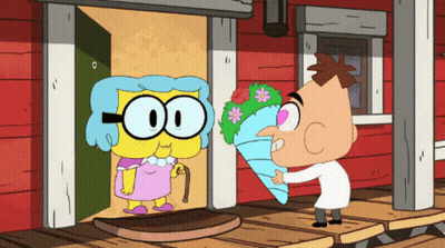 Man Giving Flowers To Older Woman GIF
