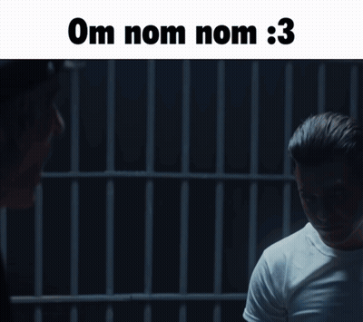 Man Giving High Five Saying Om Nom Nom GIF