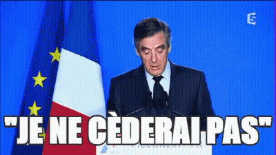 Man Giving Speech With Je Ne Cederai Pas GIF