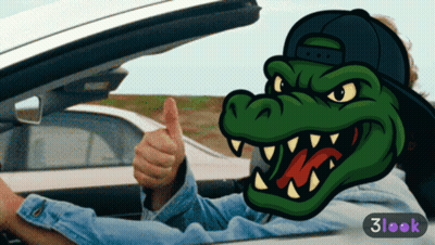 Man Giving Thumbs Up In Car With Cartoon Crocodile Head GIF