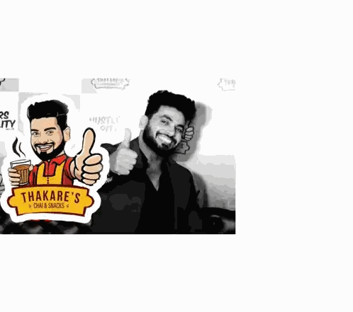 Man Giving Thumbs Up In Front Of Thakare's Chai & Snacks Sticker