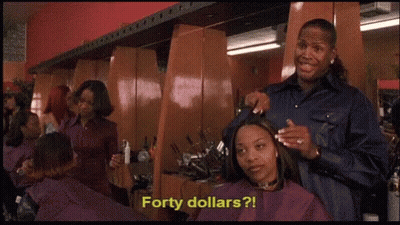 Man Giving Woman Haircut Asking Forty Dollars GIF