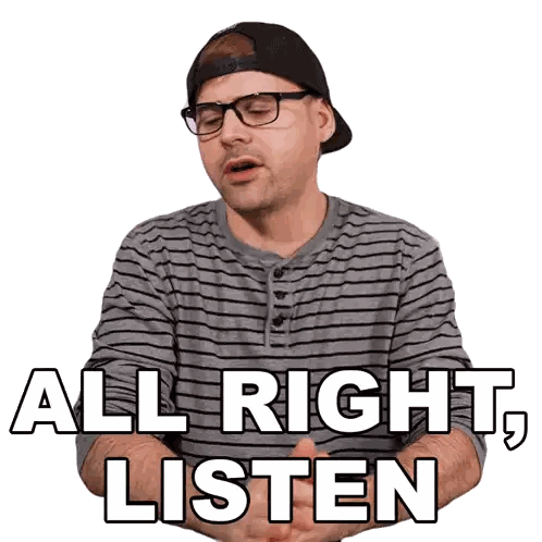 Man Glasses Baseball Cap Says All Right Listen Sticker
