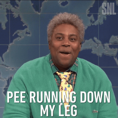 Man Green Sweater Tie: Pee Running Down Leg GIF