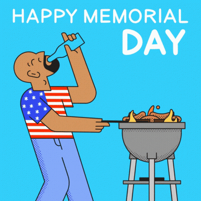 Man Grilling Sausages Drinking Bottle Memorial Day GIF