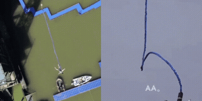 Man Hanging From Bungee Cord Overwhelmed GIF