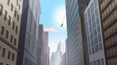 Man Hanging From Rope Between Buildings GIF