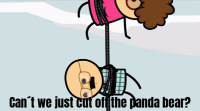 Man Hanging Upside Down Saying Can't We Just Cut Off The Panda Bear GIF