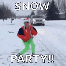 Man Having Snow Party On Snow Day GIF