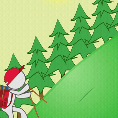 Man Hiking Up Hill With Trees GIF