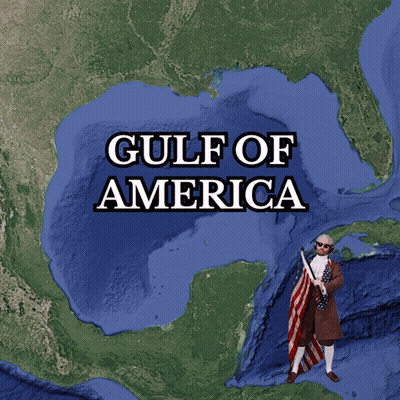 Man Holding American Flag Gulf Of America Map GIF