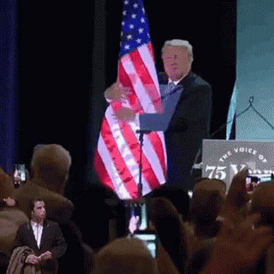 Man Holding American Flag In Front Of Crowd GIF