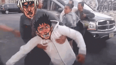 Man Holding Another Man In Front Of Dodge Ram GIF
