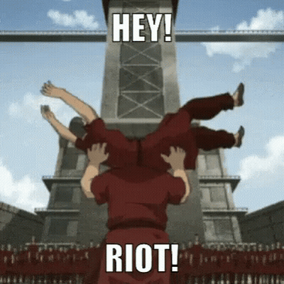 Man Holding Another Man Up Saying Hey Riot GIF