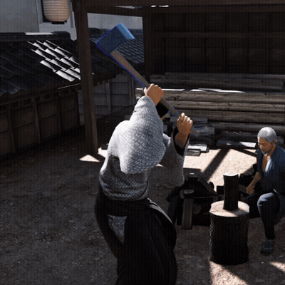 Man Holding Axe With Blue Light Coming From Head GIF