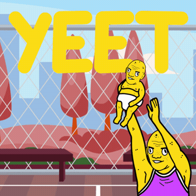 Man Holding Baby Saying Yeet GIF