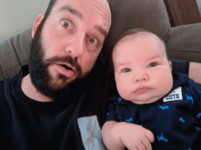 Man Holding Baby Wearing Cute Shirt GIF