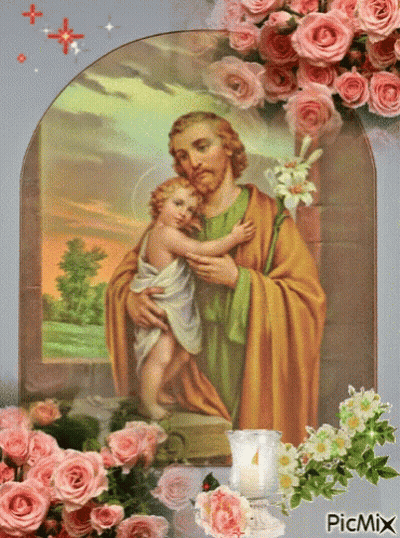 Man Holding Baby With Pink Roses And Picmix Logo GIF