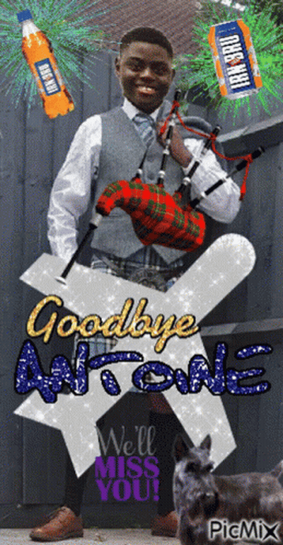 Man Holding Bagpipe Saying Goodbye Antone We'll Miss You GIF