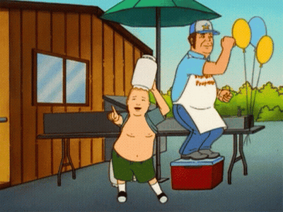 Man Holding Balloons And Boy With Bucket GIF