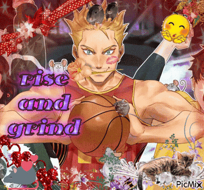 Man Holding Basketball With Words Rise And Grind GIF