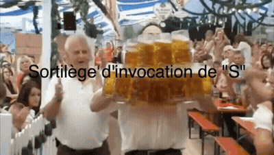 Man Holding Beer Tray With Sortilege D' Invocation De S GIF