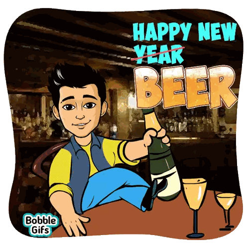 Man Holding Beer With Happy New Year Beer Sticker