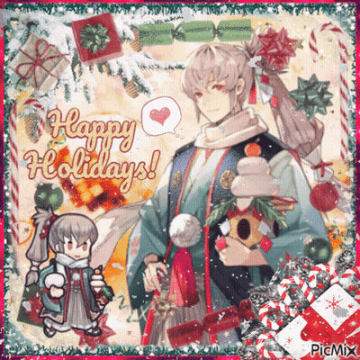 Man Holding Birdhouse Happy Holidays Christmas Card GIF
