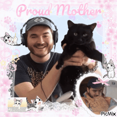 Man Holding Black Cat Proud Mother GIF