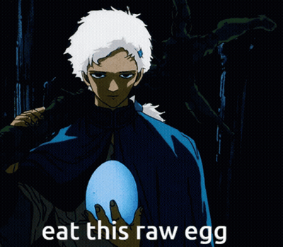 Man Holding Blue Egg Saying Eat This Raw Egg GIF