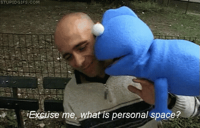Man Holding Blue Puppet Saying Excuse Me What Is Personal Space GIF