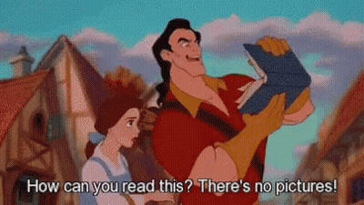 Man Holding Book Next To Woman Saying How Can You Read This There's No Pictures GIF