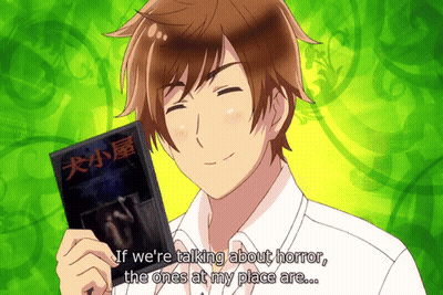 Man Holding Book Saying If We Re Talking About Horror The Ones At My Place Are GIF
