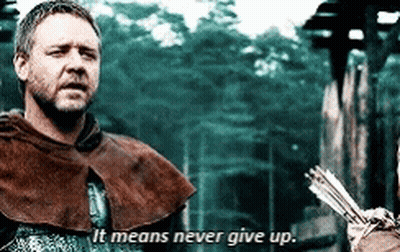 Man Holding Bow And Arrow Saying It Means Never Give Up GIF