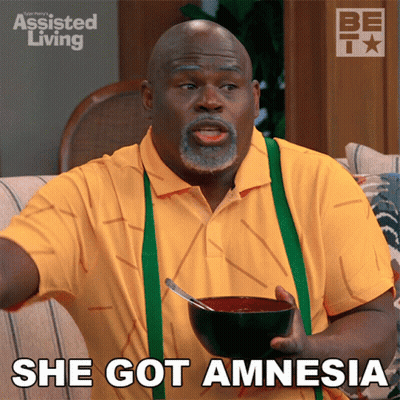 Man Holding Bowl Of Soup Saying She Got Amnesia GIF