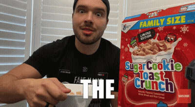 Man Holding Bowl Of Sugar Cookie Toast Crunch GIF