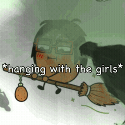 Man Holding Broom Hanging With The Girls GIF