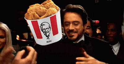 Man Holding Bucket Of KFC Chicken Nuggets Over Head GIF