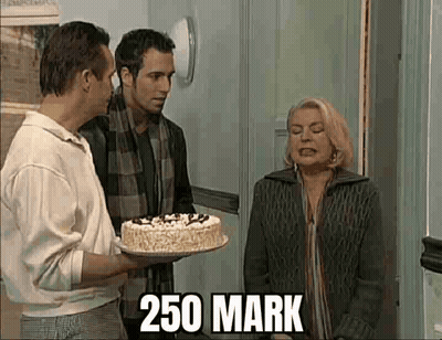 Man Holding Cake For Woman, Another Man Watching GIF