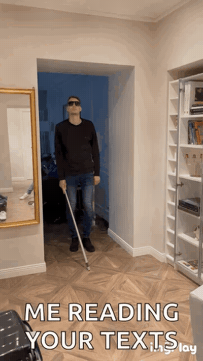 Man Holding Cane Hallway Me Reading Your Texts GIF