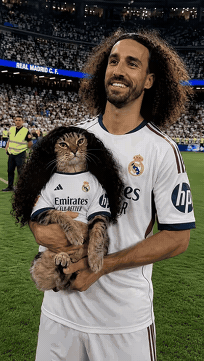 Man Holding Cat In Emirates Fly Better Shirt GIF