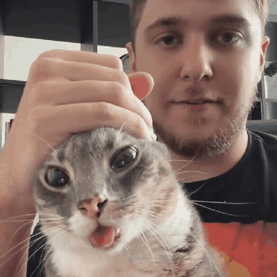 Man Holding Cat With Tongue Out GIF