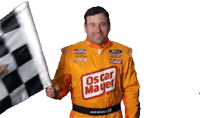 Man Holding Checkered Flag Oscar Mayer Shirt Sticker