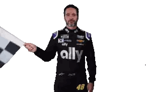 Man Holding Checkered Flag With 48 Sticker
