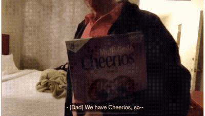 Man Holding Cheerios Saying Dad We Have Cheerios GIF