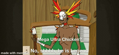 Man Holding Chicken Says Mega Ultra Chicken No Shhh He Is Legend GIF