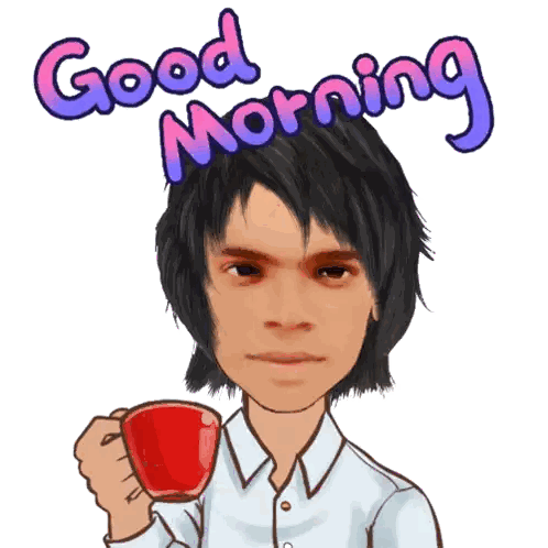 Man Holding Coffee Saying Good Morning Sticker