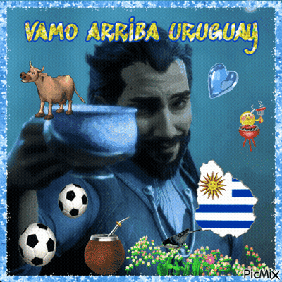 Man Holding Cup Vamos Arriba Uruguay GIF