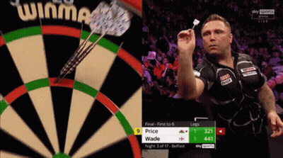 Man Holding Dart In Front Of Dartboard Saying Winma GIF
